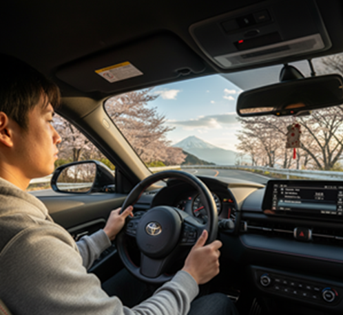 さいたま市で夜の道を走るライドシェア車両のイメージ
